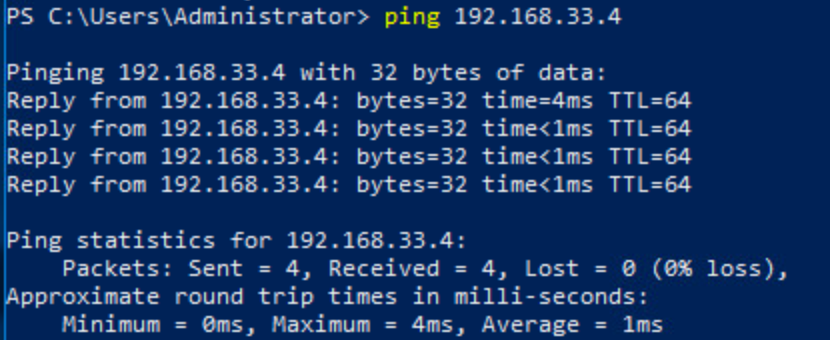 Screenshot of result of ping command for CentOS