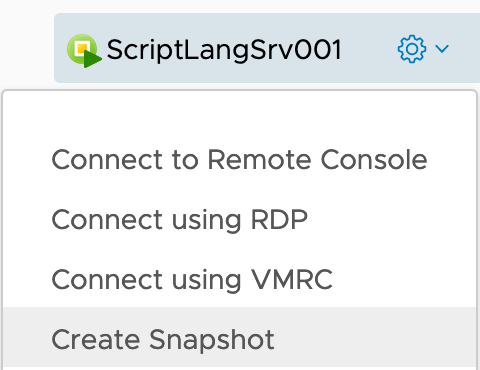 Screenshot of Sandbox Create Snapshot dropdown