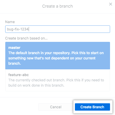 Create Branch button