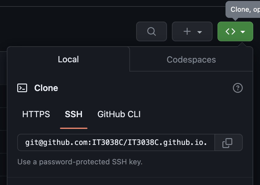 Screenshot of GitHub SSH Clone URL